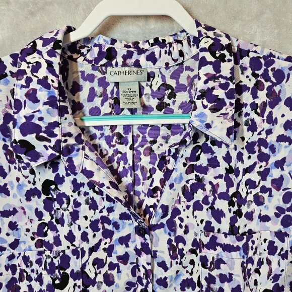 Catherines Blouse Womens 2X purple boxy polyester knit 3/4 sleeves career modest - Picture 6 of 10
